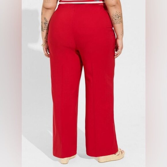 Red Pull-On Wide Leg Studio Refined Crepe High-Rise Nautical Pant - Picture 2 of 3